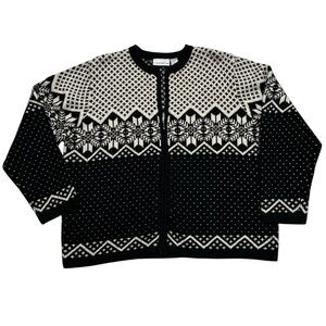 Croft & Barrow Wool Blend Fair Isle Full Zip Cardigan VTG Made In Hong Kong xl